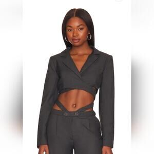 Bardot Cropped Wrap Front Blazer in Charcoal Gray Size 2 NWT